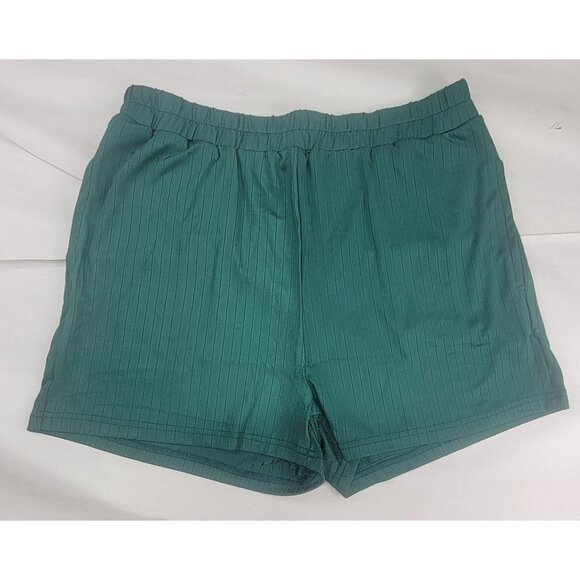 Shirt Short Set Ultra Soft Ribbed Hunter Green Crop Top Short Sleeve Womens L - Picture 6 of 10